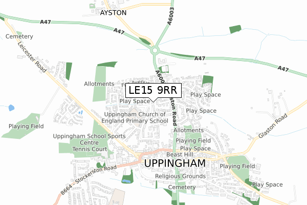 LE15 9RR map - small scale - OS Open Zoomstack (Ordnance Survey)