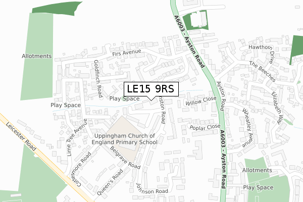 LE15 9RS map - large scale - OS Open Zoomstack (Ordnance Survey)