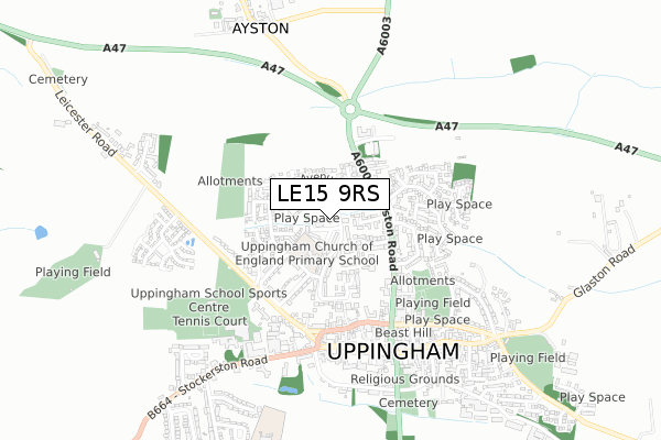 LE15 9RS map - small scale - OS Open Zoomstack (Ordnance Survey)
