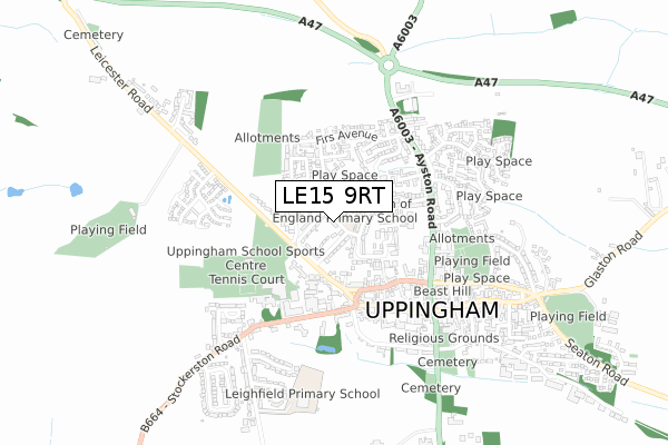 LE15 9RT map - small scale - OS Open Zoomstack (Ordnance Survey)