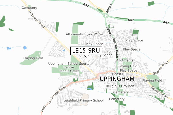 LE15 9RU map - small scale - OS Open Zoomstack (Ordnance Survey)