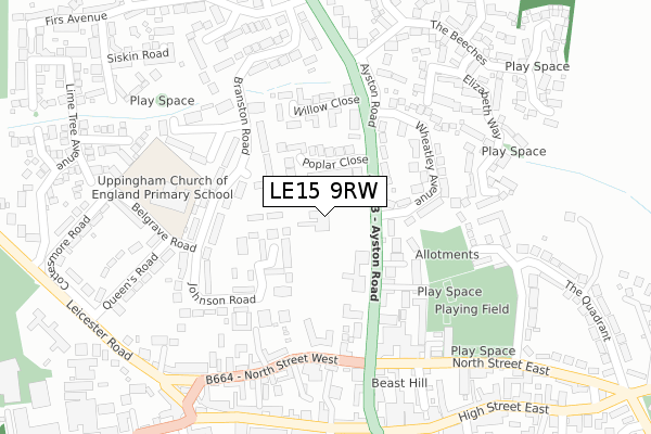 LE15 9RW map - large scale - OS Open Zoomstack (Ordnance Survey)