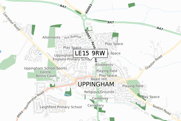 LE15 9RW map - small scale - OS Open Zoomstack (Ordnance Survey)