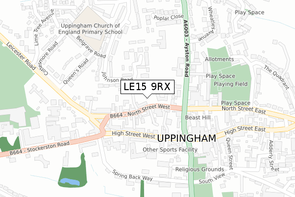 LE15 9RX map - large scale - OS Open Zoomstack (Ordnance Survey)