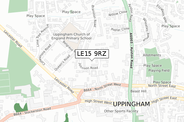 LE15 9RZ map - large scale - OS Open Zoomstack (Ordnance Survey)