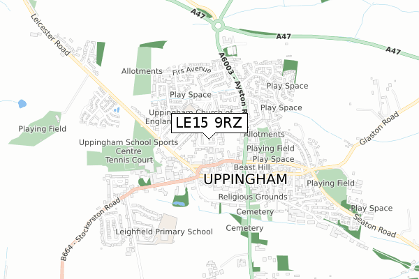 LE15 9RZ map - small scale - OS Open Zoomstack (Ordnance Survey)