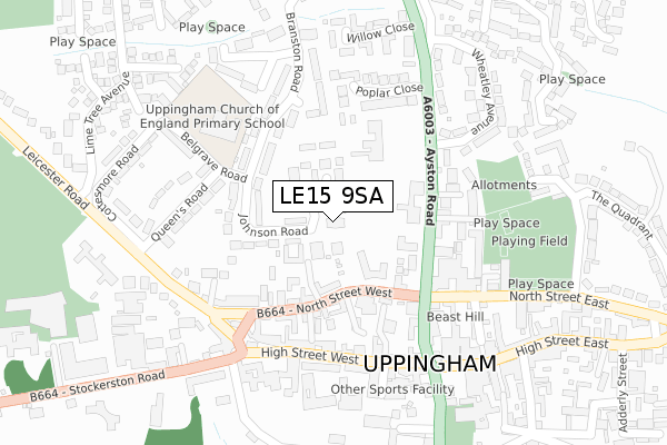 LE15 9SA map - large scale - OS Open Zoomstack (Ordnance Survey)