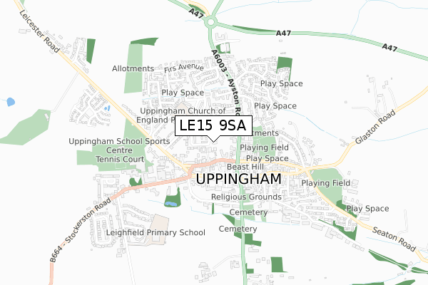 LE15 9SA map - small scale - OS Open Zoomstack (Ordnance Survey)