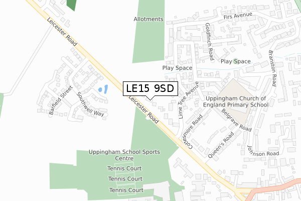 LE15 9SD map - large scale - OS Open Zoomstack (Ordnance Survey)