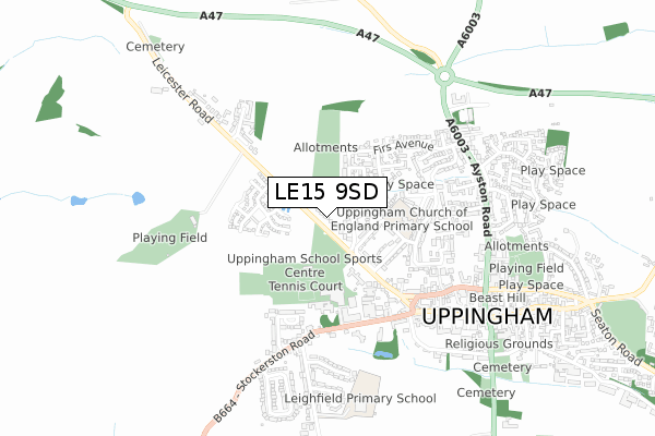 LE15 9SD map - small scale - OS Open Zoomstack (Ordnance Survey)