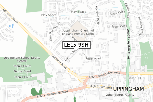 LE15 9SH map - large scale - OS Open Zoomstack (Ordnance Survey)