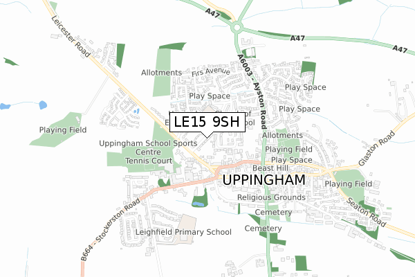 LE15 9SH map - small scale - OS Open Zoomstack (Ordnance Survey)