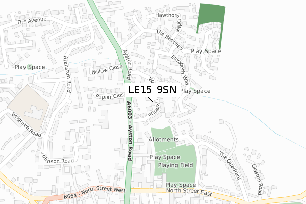 LE15 9SN map - large scale - OS Open Zoomstack (Ordnance Survey)