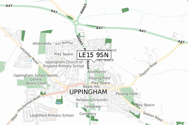 LE15 9SN map - small scale - OS Open Zoomstack (Ordnance Survey)