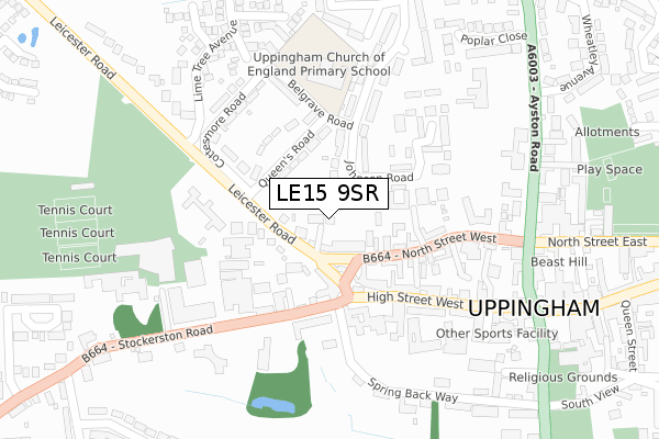 LE15 9SR map - large scale - OS Open Zoomstack (Ordnance Survey)