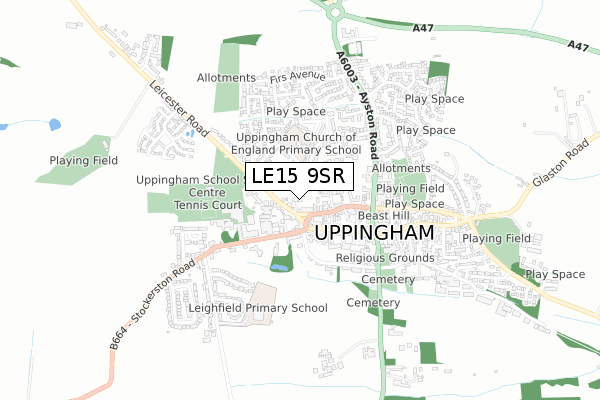 LE15 9SR map - small scale - OS Open Zoomstack (Ordnance Survey)