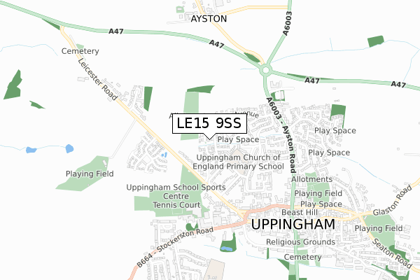 LE15 9SS map - small scale - OS Open Zoomstack (Ordnance Survey)