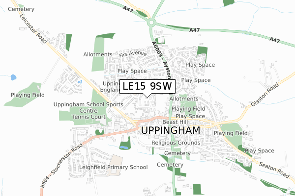 LE15 9SW map - small scale - OS Open Zoomstack (Ordnance Survey)