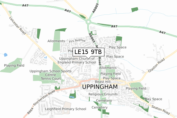 LE15 9TB map - small scale - OS Open Zoomstack (Ordnance Survey)