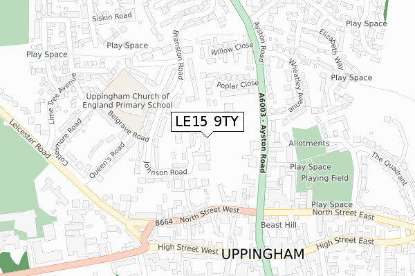 LE15 9TY map - large scale - OS Open Zoomstack (Ordnance Survey)