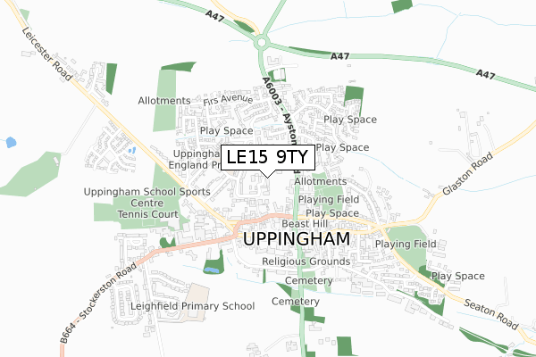 LE15 9TY map - small scale - OS Open Zoomstack (Ordnance Survey)