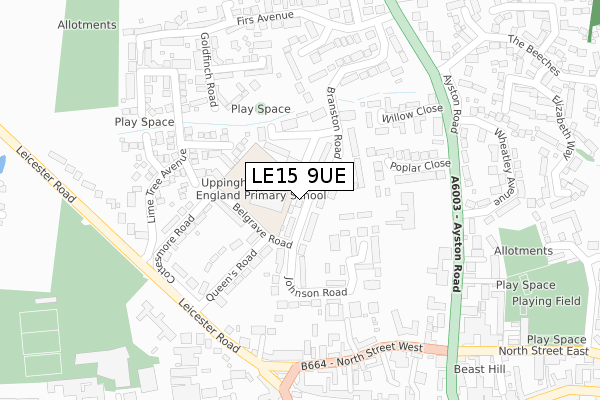 LE15 9UE map - large scale - OS Open Zoomstack (Ordnance Survey)
