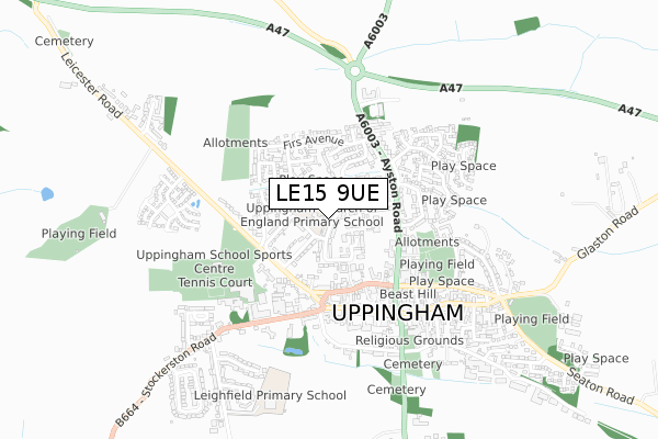 LE15 9UE map - small scale - OS Open Zoomstack (Ordnance Survey)