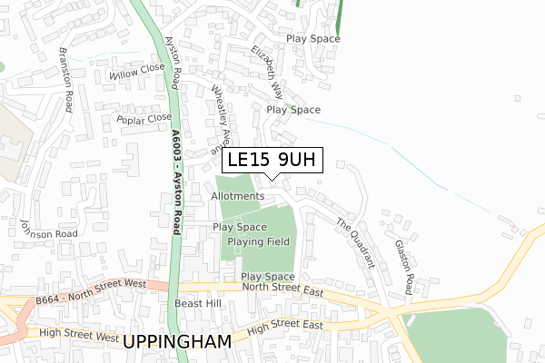 LE15 9UH map - large scale - OS Open Zoomstack (Ordnance Survey)