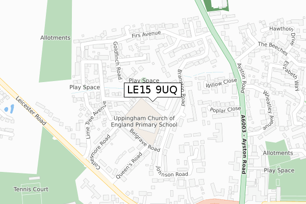 LE15 9UQ map - large scale - OS Open Zoomstack (Ordnance Survey)