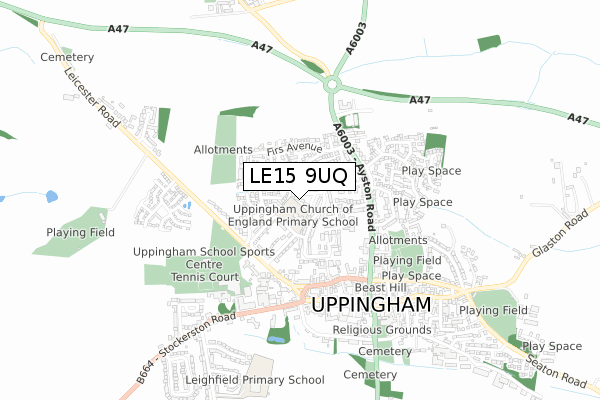 LE15 9UQ map - small scale - OS Open Zoomstack (Ordnance Survey)