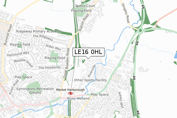 LE16 0HL map - small scale - OS Open Zoomstack (Ordnance Survey)