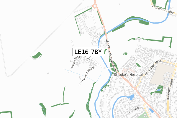 LE16 7BY map - small scale - OS Open Zoomstack (Ordnance Survey)