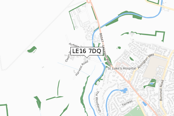 LE16 7DQ map - small scale - OS Open Zoomstack (Ordnance Survey)