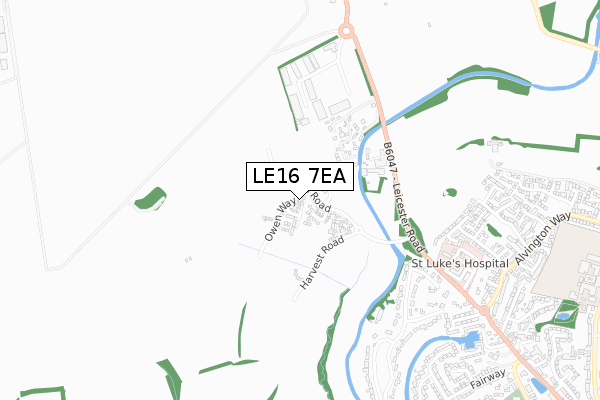 LE16 7EA map - small scale - OS Open Zoomstack (Ordnance Survey)