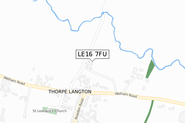 LE16 7FU map - large scale - OS Open Zoomstack (Ordnance Survey)