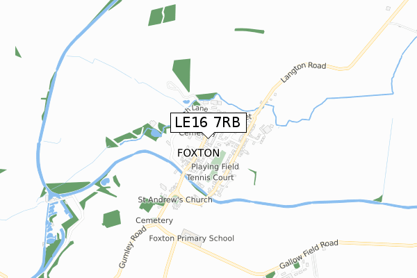 LE16 7RB map - small scale - OS Open Zoomstack (Ordnance Survey)