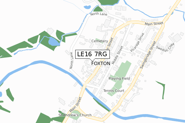 LE16 7RG map - large scale - OS Open Zoomstack (Ordnance Survey)