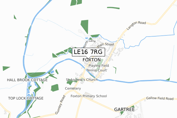 LE16 7RG map - small scale - OS Open Zoomstack (Ordnance Survey)