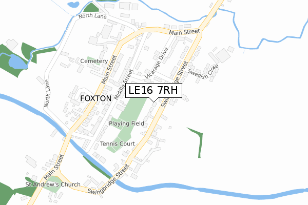 LE16 7RH map - large scale - OS Open Zoomstack (Ordnance Survey)