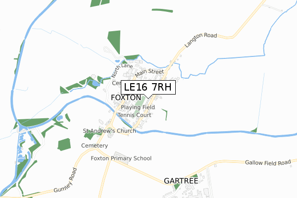 LE16 7RH map - small scale - OS Open Zoomstack (Ordnance Survey)