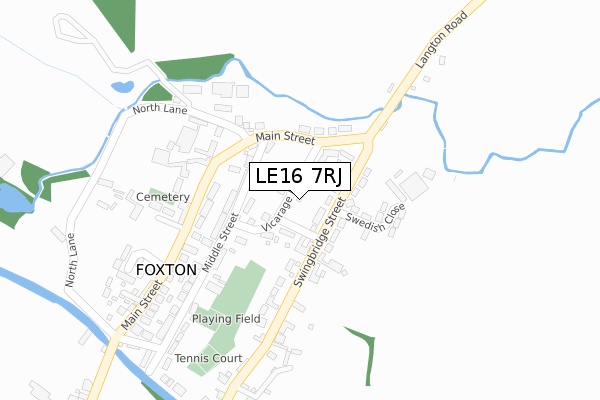 LE16 7RJ map - large scale - OS Open Zoomstack (Ordnance Survey)