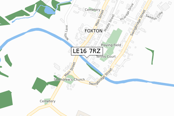LE16 7RZ map - large scale - OS Open Zoomstack (Ordnance Survey)