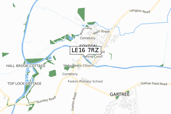 LE16 7RZ map - small scale - OS Open Zoomstack (Ordnance Survey)