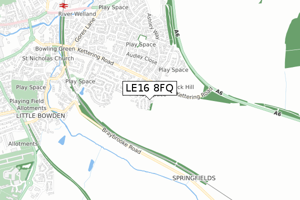 LE16 8FQ map - small scale - OS Open Zoomstack (Ordnance Survey)