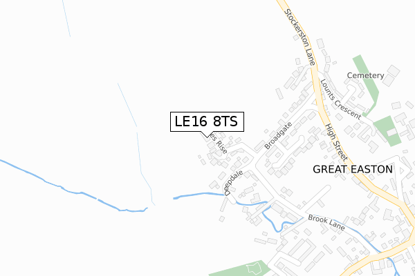 LE16 8TS map - large scale - OS Open Zoomstack (Ordnance Survey)