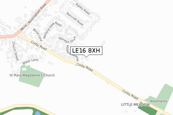 LE16 8XH map - large scale - OS Open Zoomstack (Ordnance Survey)