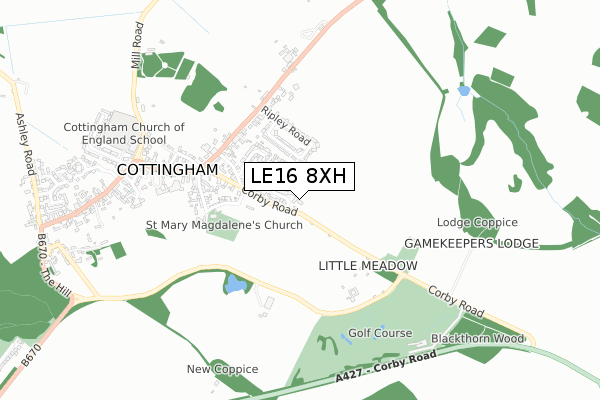 LE16 8XH map - small scale - OS Open Zoomstack (Ordnance Survey)