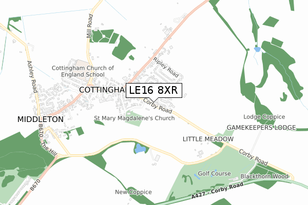 LE16 8XR map - small scale - OS Open Zoomstack (Ordnance Survey)