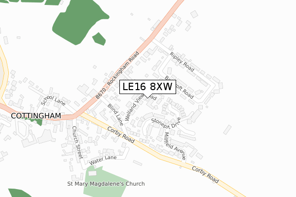 LE16 8XW map - large scale - OS Open Zoomstack (Ordnance Survey)