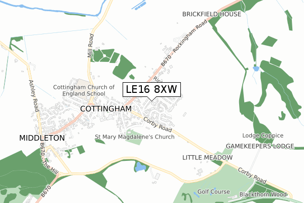 LE16 8XW map - small scale - OS Open Zoomstack (Ordnance Survey)